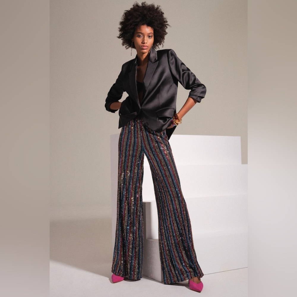 Anthropologie Hutch Sequined Wide-Leg Pants XS Rainbow Holiday Party
